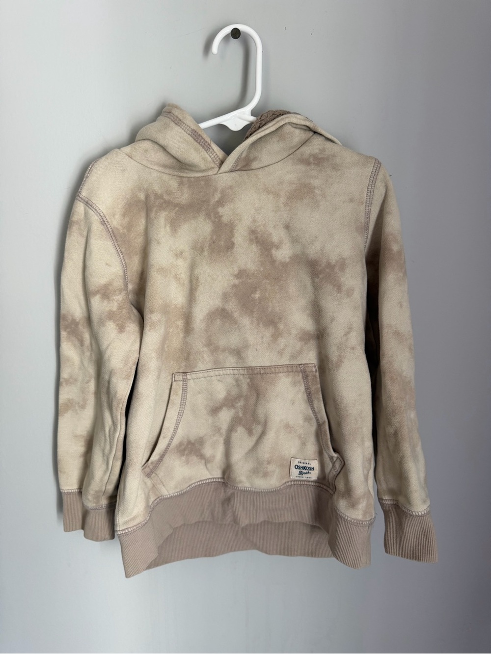 OshKosh B’gosh Boys 7/7A Tan Brown Tie Dye Sherpa Lined Hoodie